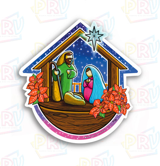 Pesebre Navideño en Madera (Sticker)